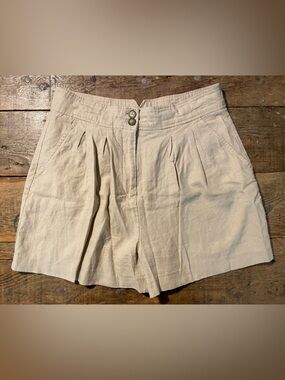 Jason Wu Cream Pleated Linen Blend Womens Shorts